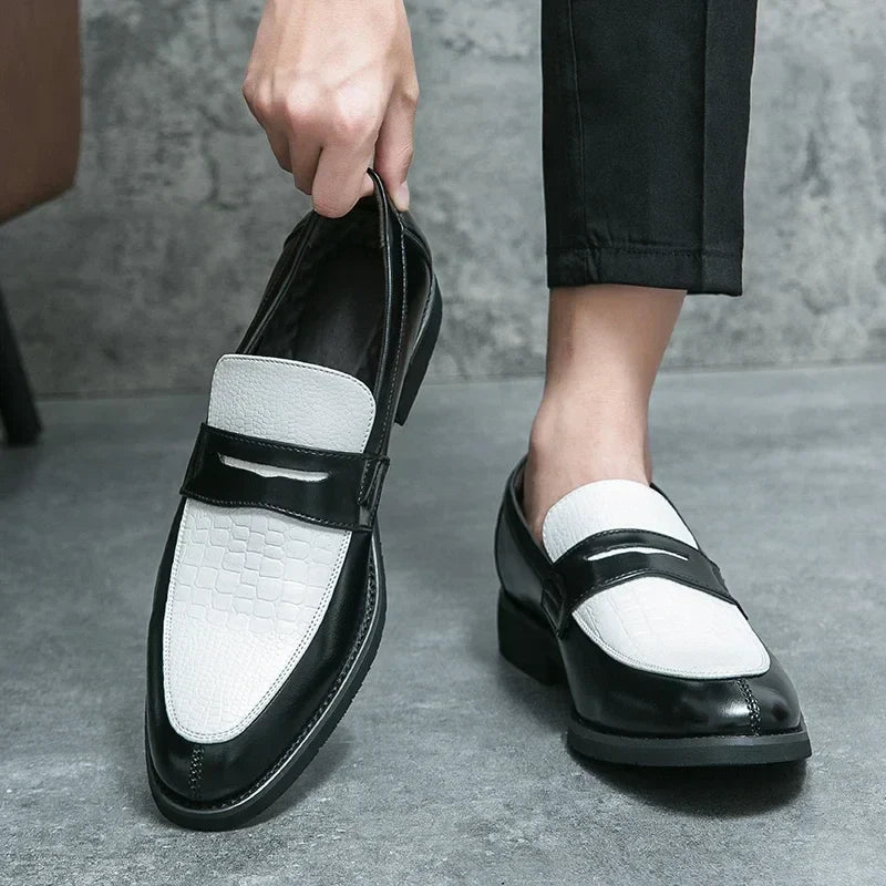 Fashion Color Mixed Mens Party Loafers Black White Business Leather Shoes Luxury Goods Summer New Coffee White Slip-On Shoes