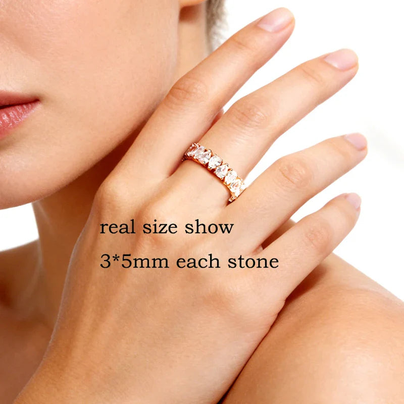 3*5mm Pear Cut All Zircon Moissanite Rings Full Enternity Lab Diamond Band for Women 925 Sterling Silver Fine Jewelry