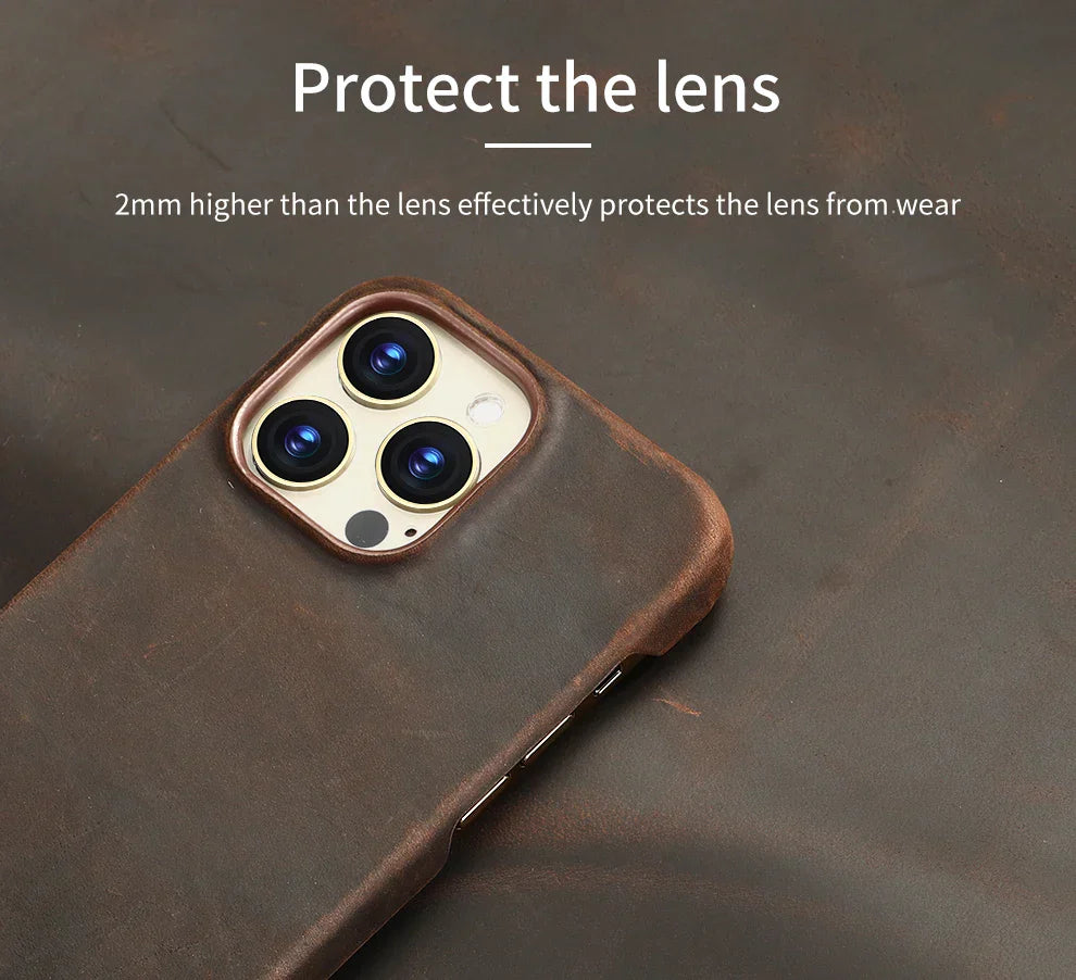 for Magsafe Case for iPhone 15 16 17 Pro Max Air Retro Luxury Full Grain Cowhide Genuine Oiled PULL-UP Leather Magnetic Cover