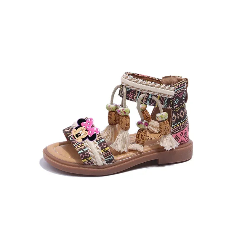 Disney Soft Sole Baby Shoes Girls Student Shoes Mickey Mouse children Roman Sandals Summer New Girls Retro Beach Shoes