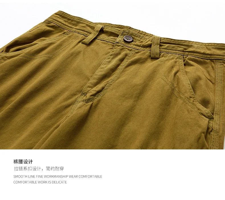 Men's Casual Washed Cotton Cargo Shorts Multi-Pocket Durable Knee-Length Work Shorts Pantaloncini Uomo Camouflage Roupas Hombre