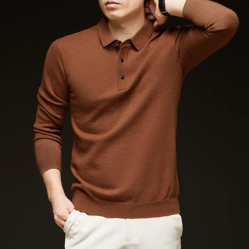 Fashion Autumn And Winter New Cashmere Sweater Men's High Quality Pullover Casual Loose POLO Knitted Bottom Shirt Jacket Shirt