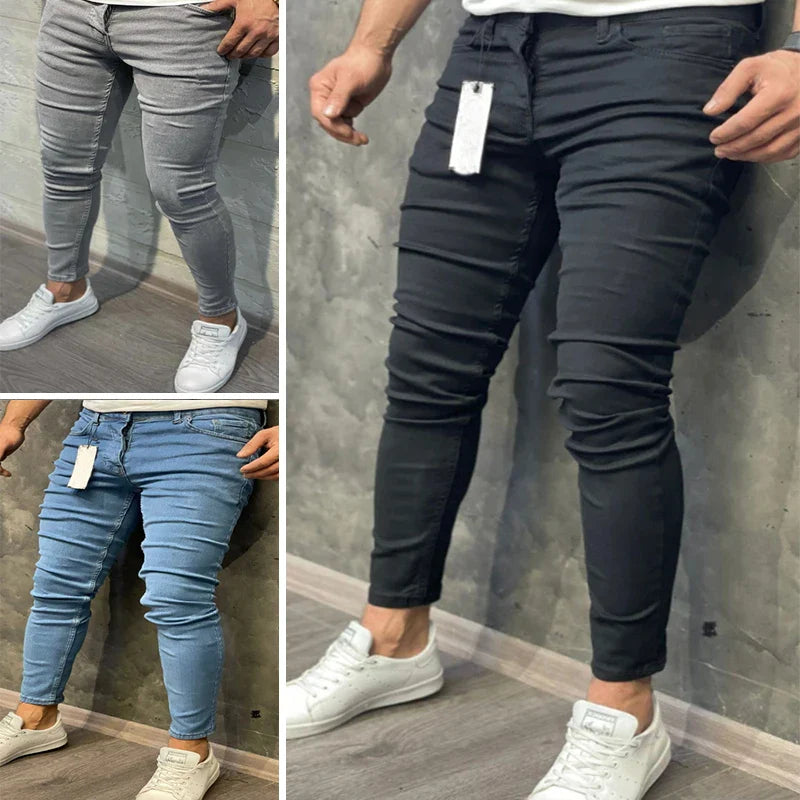 Fashion Men Casual Pants Stretch Jeans Skinny Vintage Wash Plus Size Jean