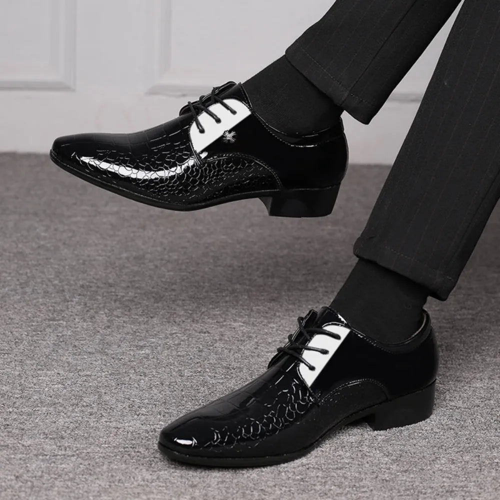 Men's Dress Shoes Business Oxford Shoes Cracked Stripe Casual Lace Up Crocodile Stripe Pattern Mens Derbys Shoes for Men