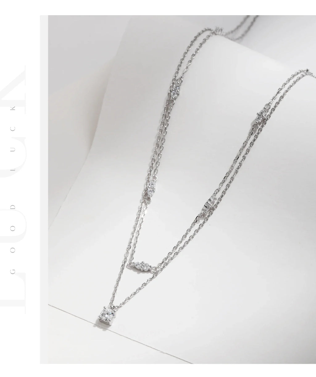 Moissanite D Color Double Layer Pendant Necklace 925 Sterling Silver Round Stylish Choker Necklace For Women Jewelry
