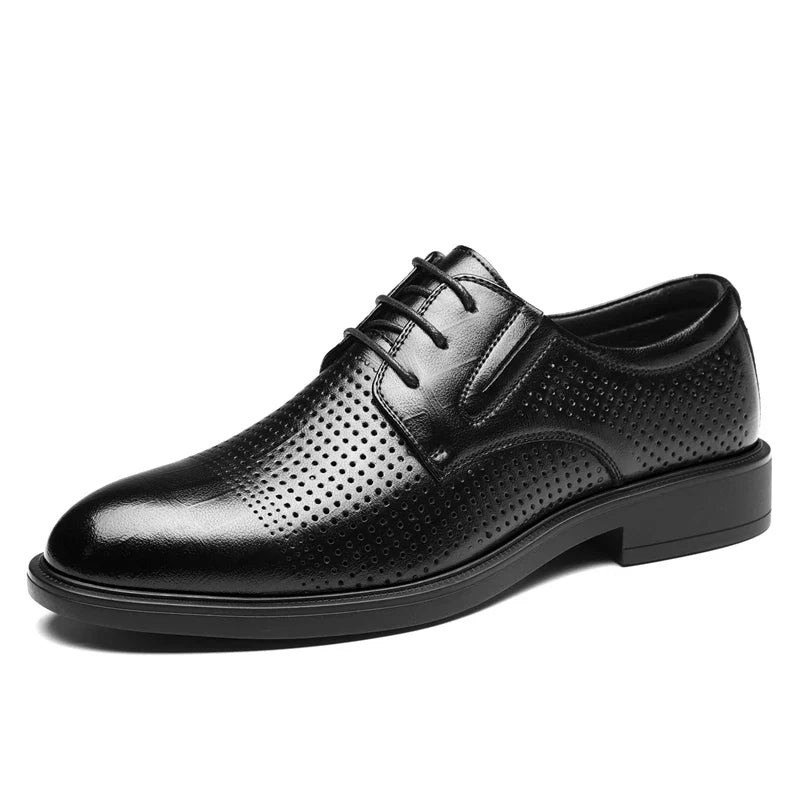 Men's Summer Breathable Leather Shoes British Style Comfortable Soft Business Formal Derby Shoes Hollow out Design-SJ6607-1