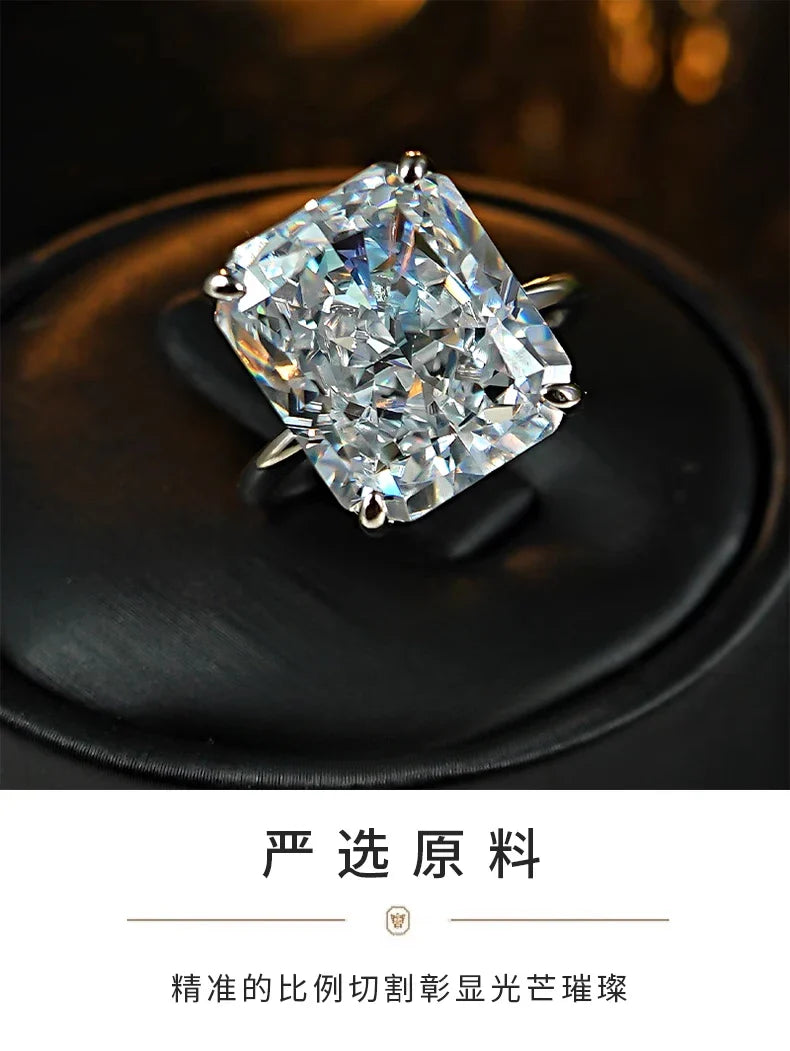 Ring 925 Silver Sparkling 12ct Redion Crushed Ice Cutting Cultivate High Carbon Diamond Simple Style European and American