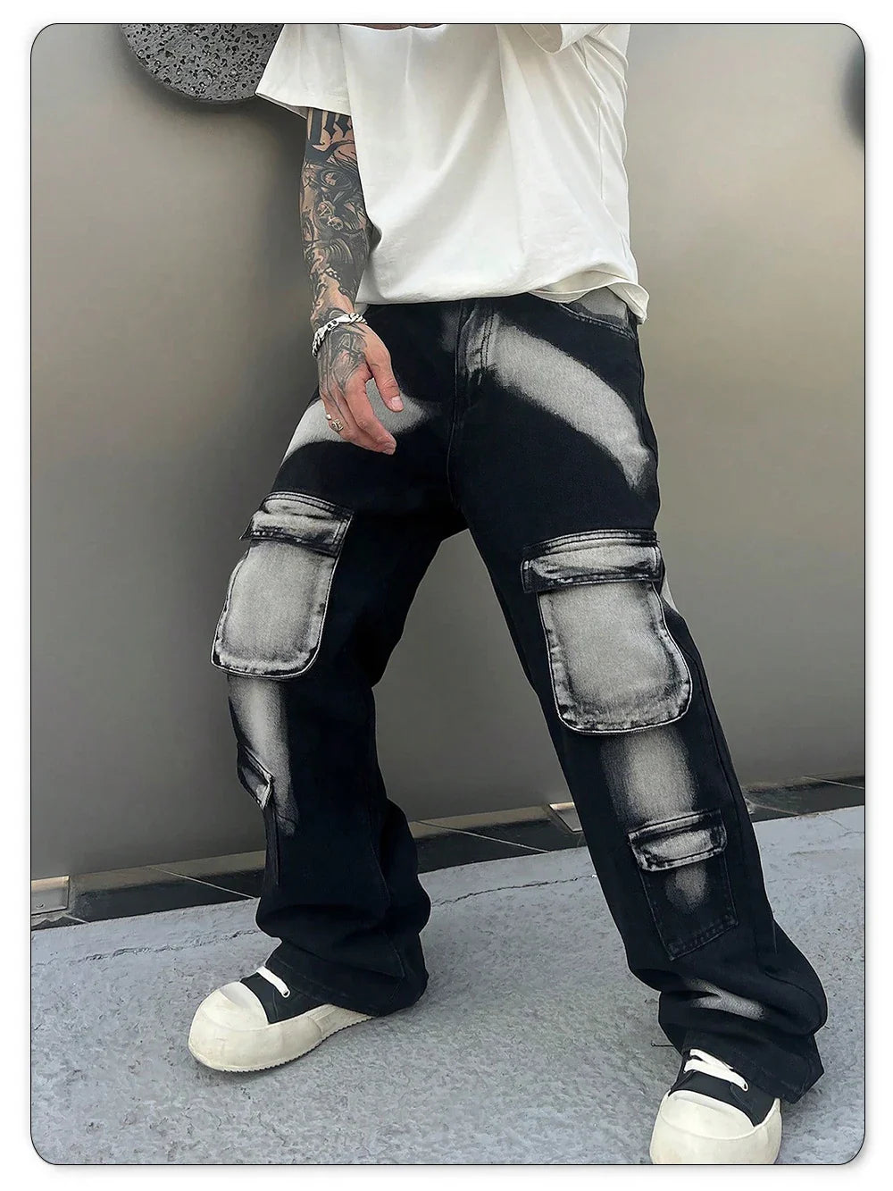 Trousers Streetwear Aesthetic Men's Jeans Tie Dye Man Cowboy Pants Wide Leg Hip Hop Goth Soft Cotton Original Multi Bag Jeans
