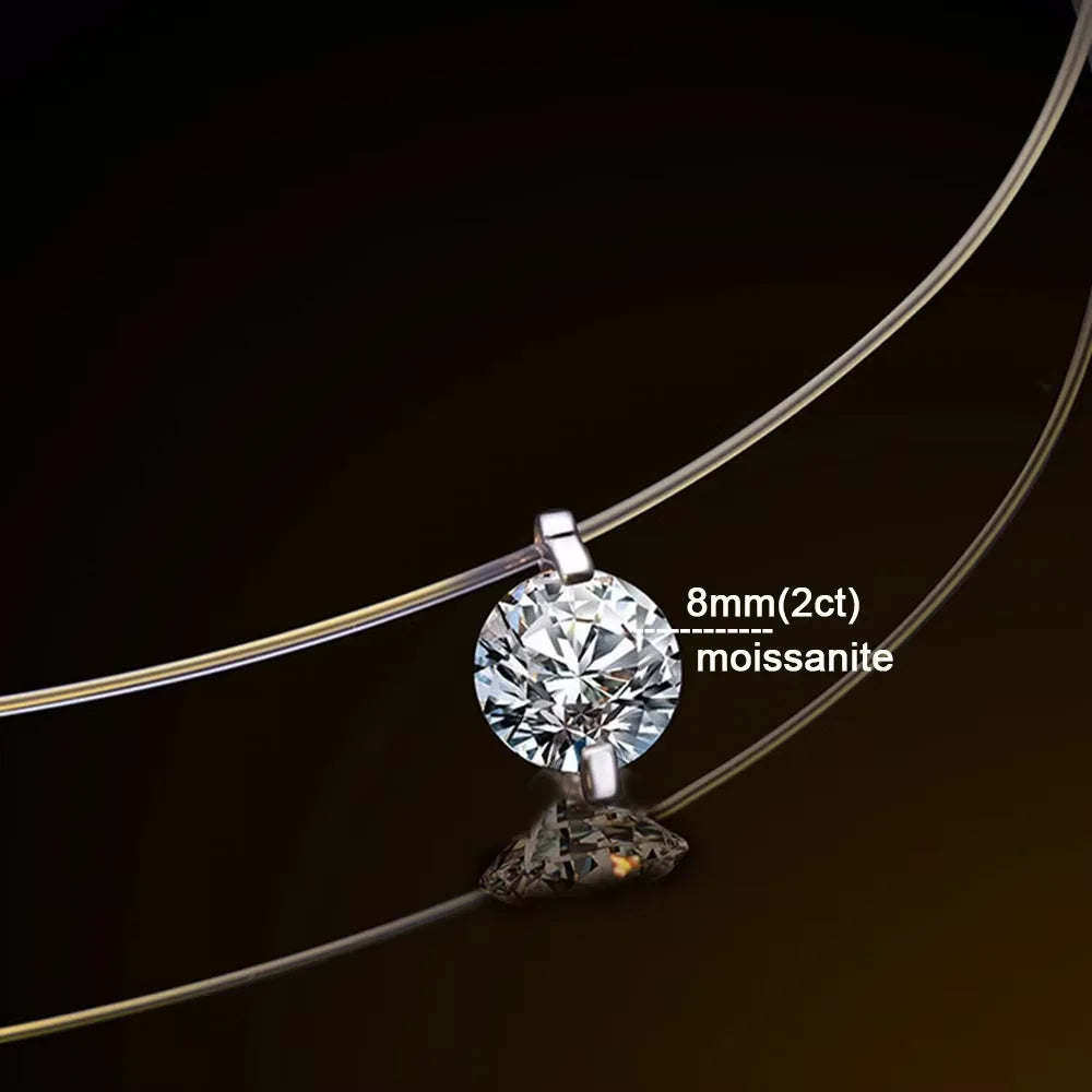 0.5-5CT Moissanite Pendant Necklace Women  Certified 925 Sterling Silver Transparent Fishing Line Choker Chain Jewelry
