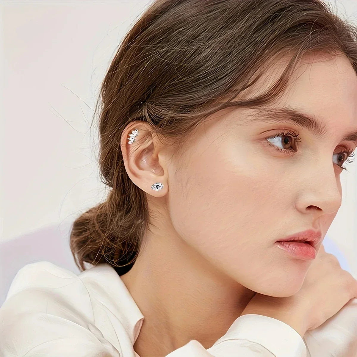 6Pcs 316 Stainless Steel Flat Back Spiral Ear Skull Stud Earrings,Shiny Cubic Zirconia Chain Screw Stud Piercing Jewelry Gifts