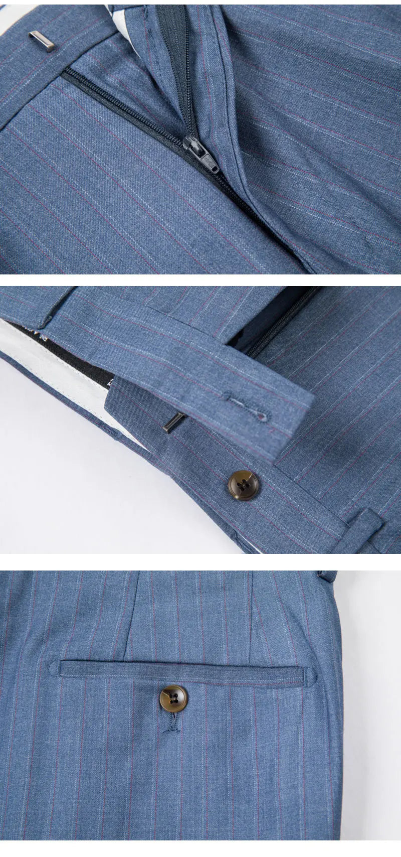 Men's Classic Formal Pinstripe Tuxedos Suits 3 Pieces Slim Fit Blazer Peak Lapel Two Button Groomsmen Wedding Dress Business
