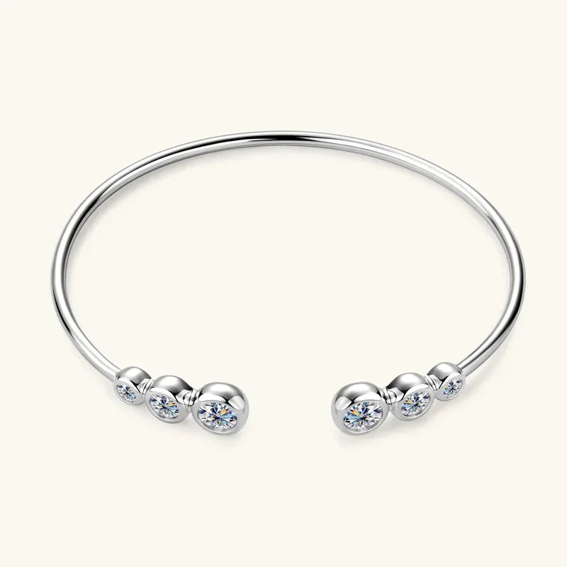 Four Prong Moissanite Cuff Bangle 5mm 0.5CT Round Cut D Color 925 Silver Open Hand Chain Bracelet For Women Girl Lady Gift