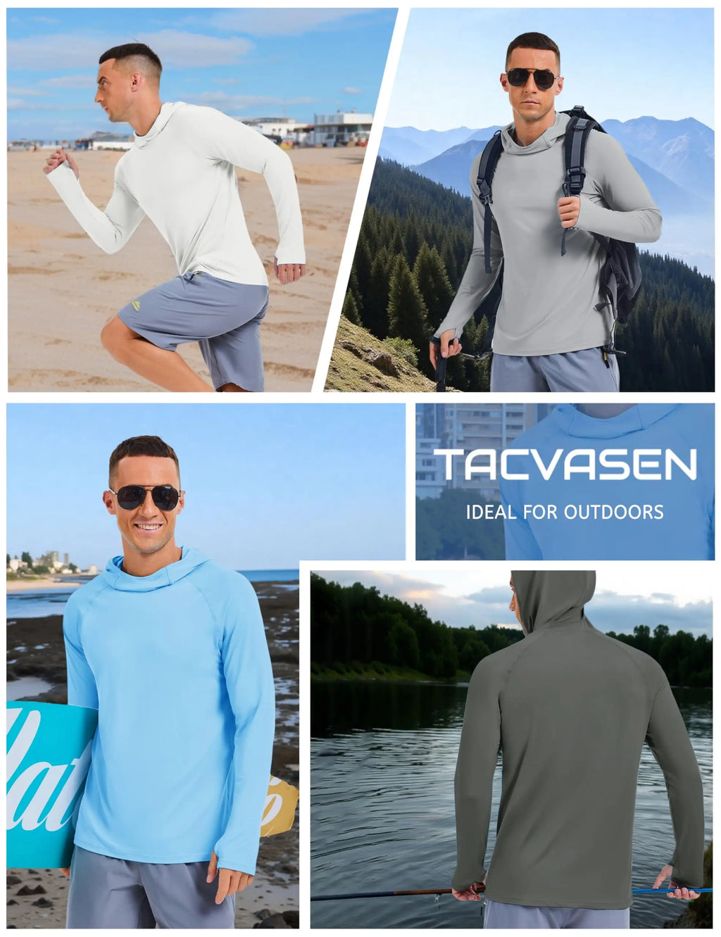 Men's Rash Guard Sun Hoodie Long Sleeve UPF 50+ Sun Protection SPF Quick Dry Hiking Swim Fishing Shirt