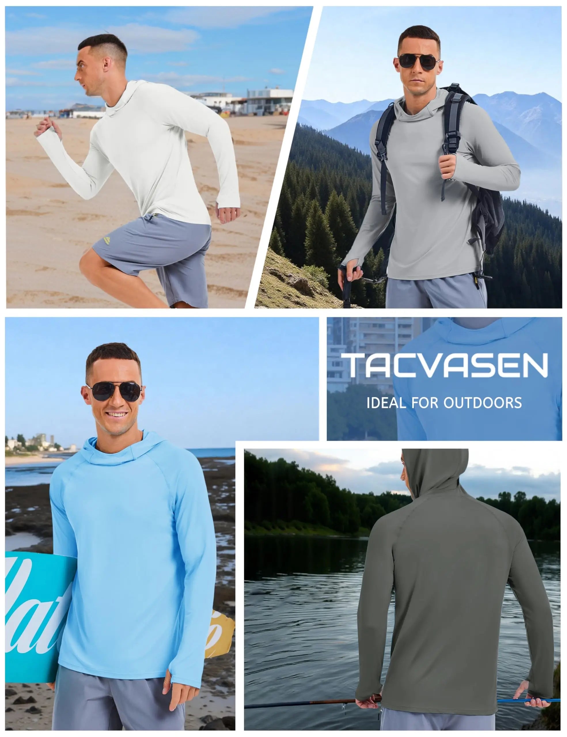 Men's Rash Guard Sun Hoodie Long Sleeve UPF 50+ Sun Protection SPF Quick Dry Hiking Swim Fishing Shirt