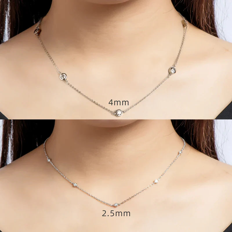 925 Sterling Silver Necklaces Round Cut 2.5mm/4mm Bezel Moissanite Choker Necklace for Women Multilayer Neck Jewelry