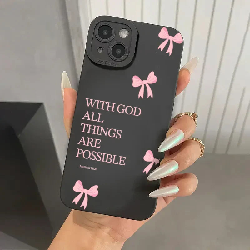 inimalist Pink Girly Bow Slogan Phone Case For iPhone 17 16 15 14 13 12 11 Pro Max XS X XR 7 8 Plus 16E SE2 Soft Silicone Cover