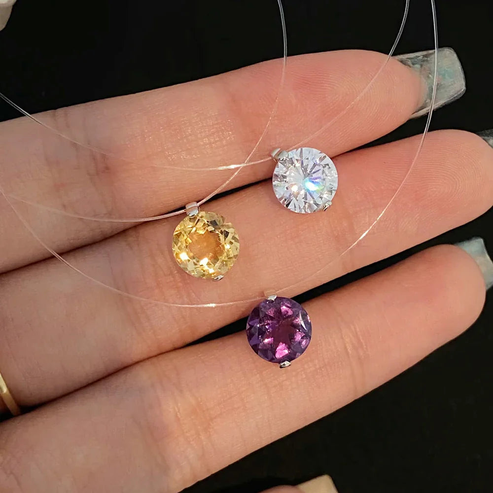 0.5-3CT Fishing Line Colorful Moissanite Pendant Necklace for Women  Certified 925 Sterling Silver Sparkling Diamond Necklace