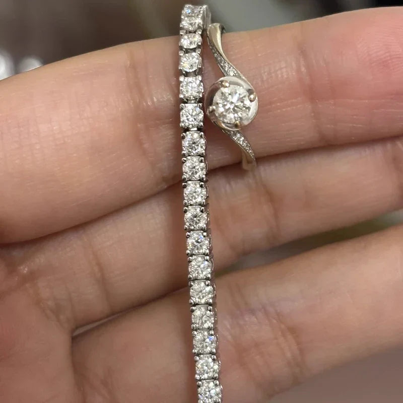 Hidden Spring Buckle Full Moissanite Tennis Bracelet D Color 2/2.5/3/4/5mm Lab Diamond Link Bracelets For Women Man Gift