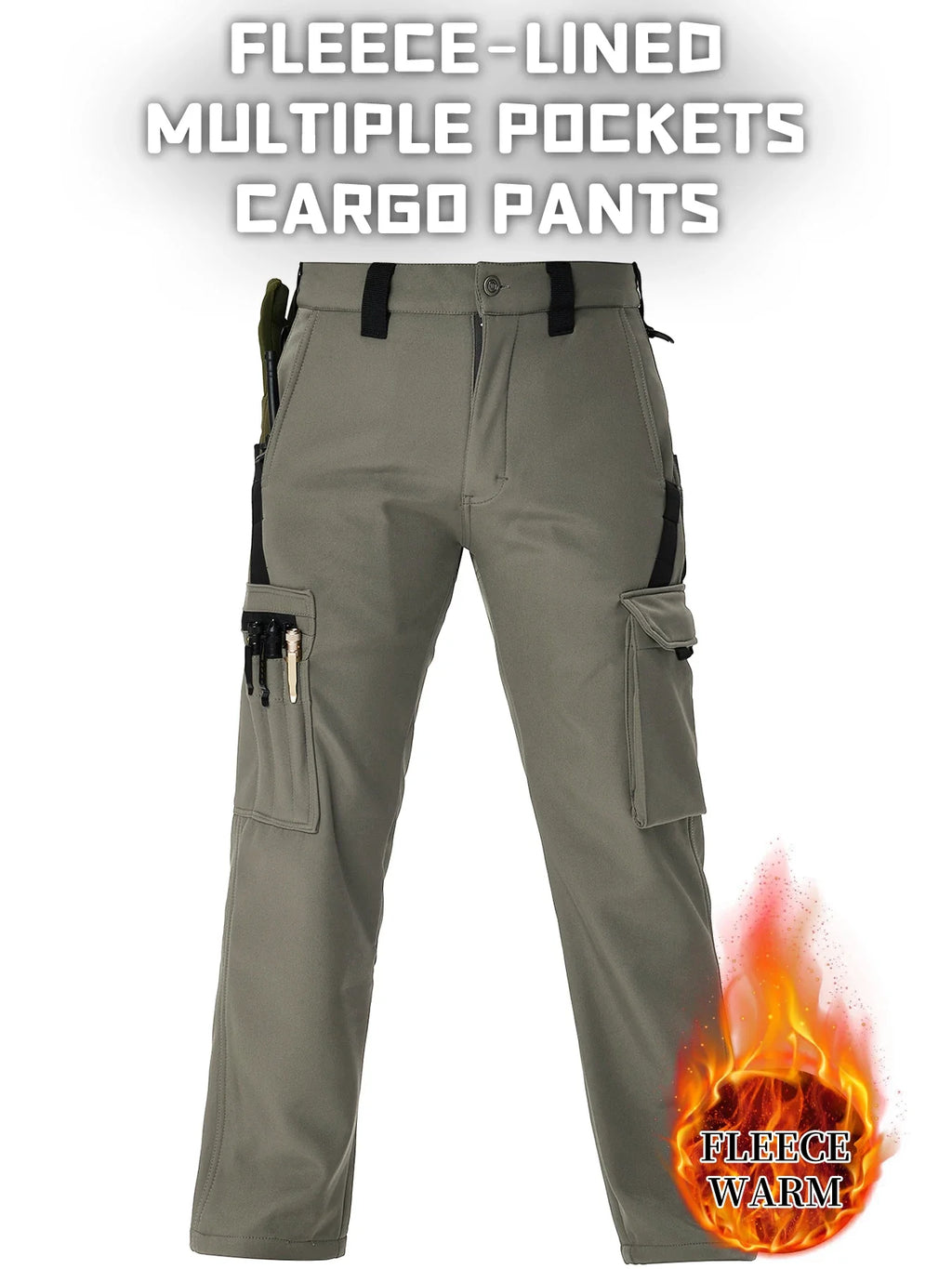 Men's Tactical Work Fleece Pant Multi-Pocket Waterproof SoftShell Trousers Winter Outdoor Wear-Resistant Thick Warm Camping Pant
