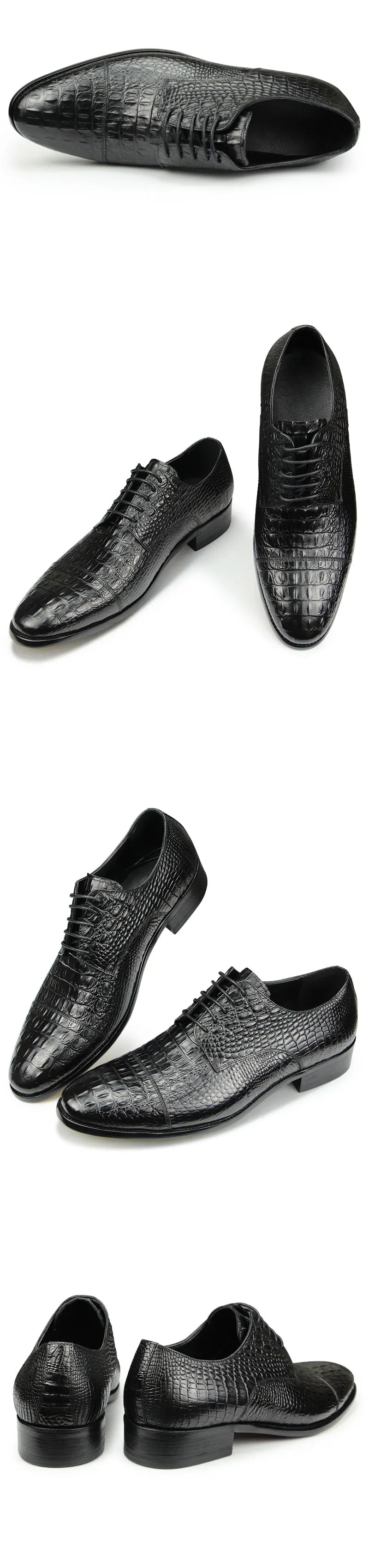 Luxury Crocodile Pattern Genuine Leather Shoes Handmade Men's Vintage Casual Leather Shoes Custom Pointed Toe Oxford Dress Shoe
