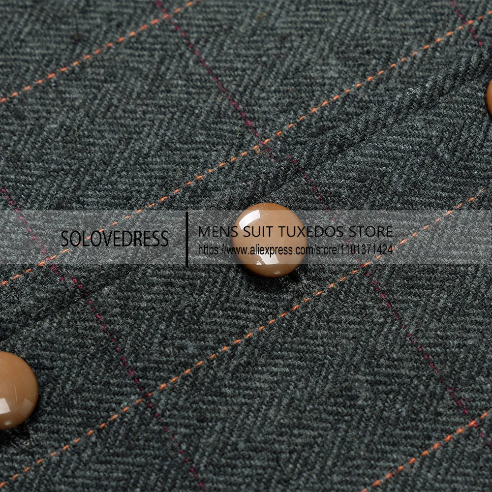 Men's Business Formal Dress Suit Vest Slim Fit  Herringbone Plaid V-neck Casual Waistcoat Wedding for Tuxedo