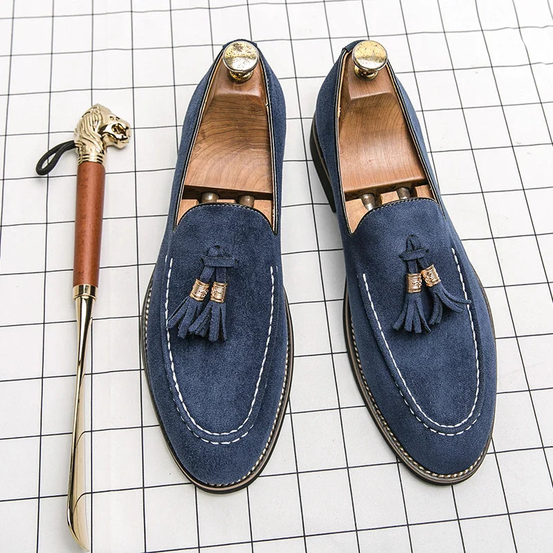 Korean Version Tassel Loafers Men Large Size 37-47 Green  Suede Leather Shoes For Men Fashion Flat Social Shoe Man Driving Shoes