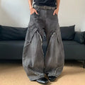 Autumn/Winter Korean Vintage Splicing Hairy Zipper Micro Horn Jeans Men's Loose Straight Leg Pants Fashion High Street Jeans