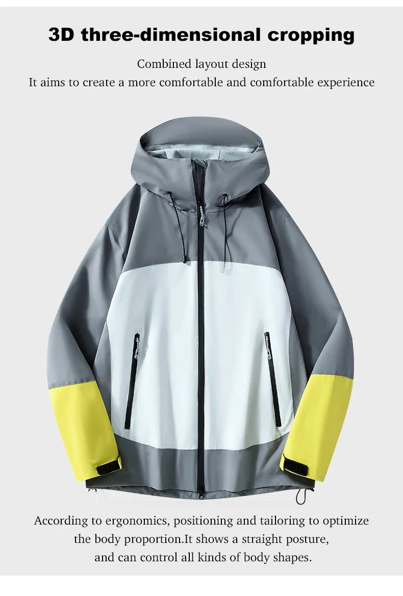 Unisex Waterproof Softshell Jacket Hiking Camping Climbing Trekking Hooded Windbreaker Casual Sporty Rain Coat Men Women
