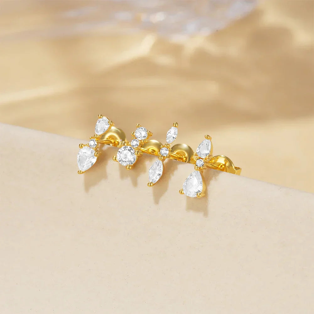 925 Sterling Silver 3pcs 4pcs Set Zircon Stud Earrings 18k Gold Star Minimalism Huggies Earring Fine Jewelly Set Party Gift