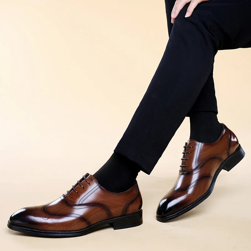 Luxury Brand Men's Glossy Leather Shoes Classic Brogue Shoes Lace Up Men's Office High-quality Business Shoes Big Size：38-48