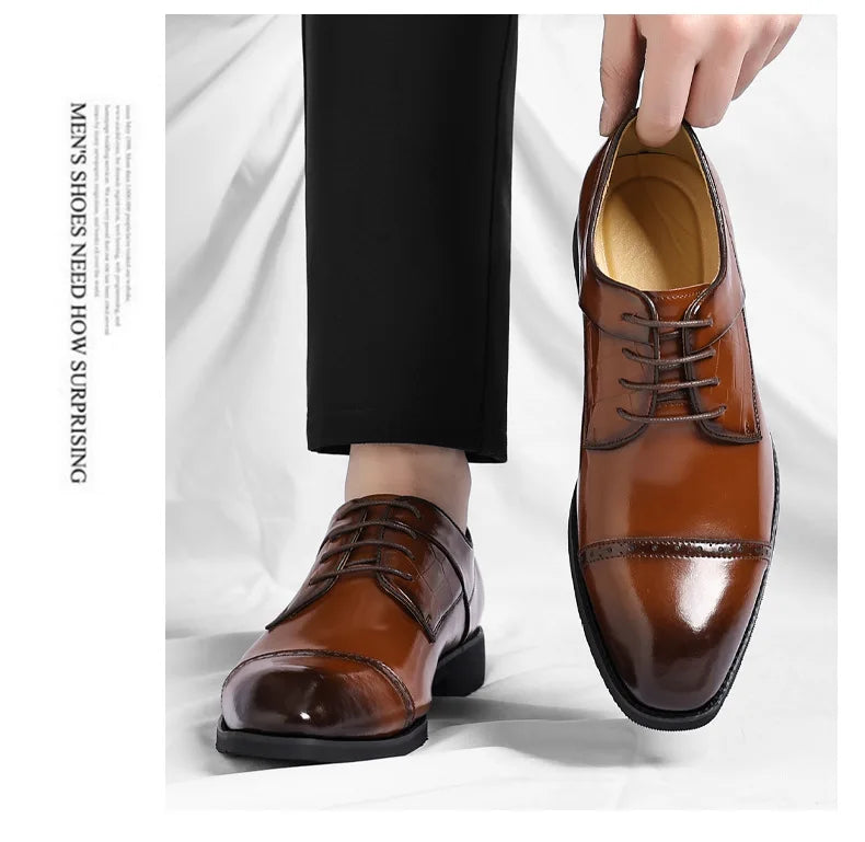 Men's Big Size 39-48 Black Leather Cap-Toe Oxford Shoes New Formal Business Dress Shoes Male Spring Autumn Wedding Shoe for Man