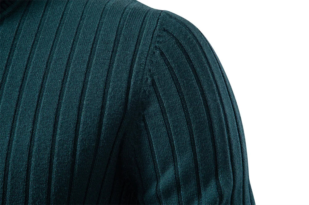 Men's Turtleneck Sweater Solid Color with Striped Pullover Warm Knitwear Winter Basic Casual High Quality Sweater Male