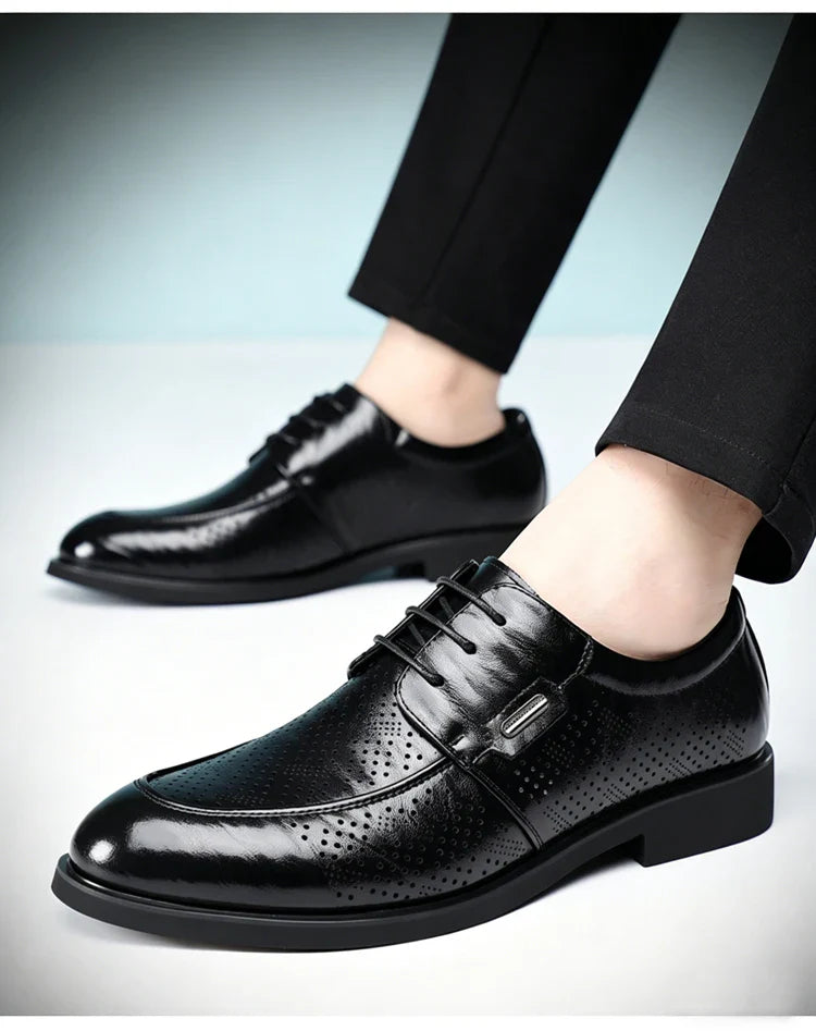 Men's Summer Breathable Leather Shoes Comfortable Soft Bottom Hollow Design Business Formal Derby Shoes British Style-SJ551-1