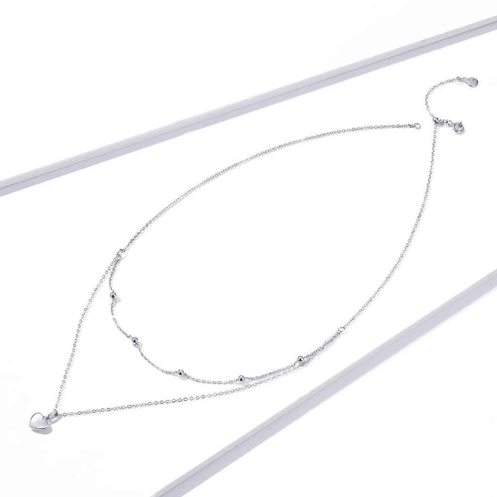 925 Sterling Silver Romantic Heart Pendant Necklace for Women Gold Double Layer Choker Female Fine Jewelry Anniversary