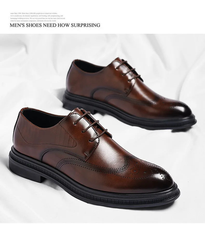 Business Formal Casual Wedding Shoes for Men Fashion New Designer Inner Increase Shoes Male Spring Autumn Retro Leather Shoe Man