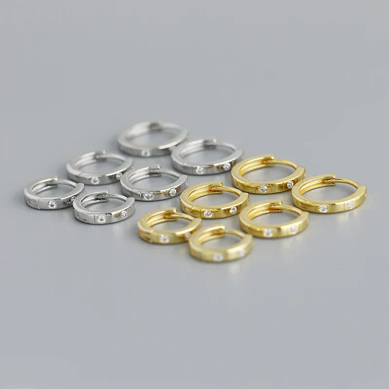 925 Sterling Silver Simple Stripes Shiny Zircon Huggies Hoops Earrings for Women Fashion Unisex Punk Jewelry Ear Buckle