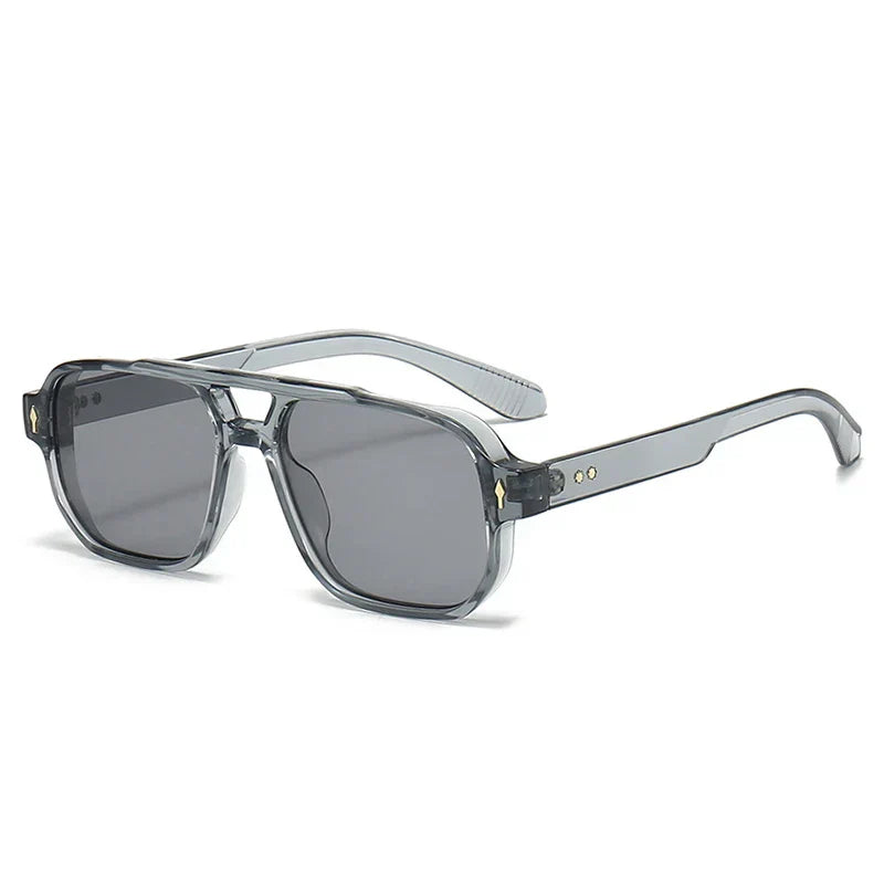 Vintage Double Bridges Men Square Sunglasses Fashion Clear Ocean Lens Eyewear Women Trending Rivets Sun Glasses UV400