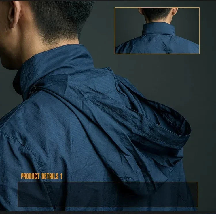 Summer Lightweight Tactical Jacket Men's Windbreaker Thin Skin Hooded Raincoat Quick Dry Breathable Waterproof Jacket