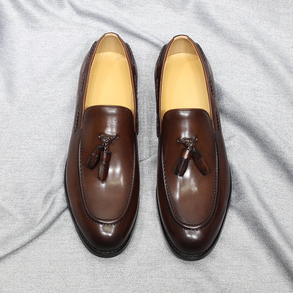 Italian Style Men's Loafers Tassel Genuine Cow Leather Comfortable Slip on Wedding Party Office Dress Shoes for Men Casual Shoes