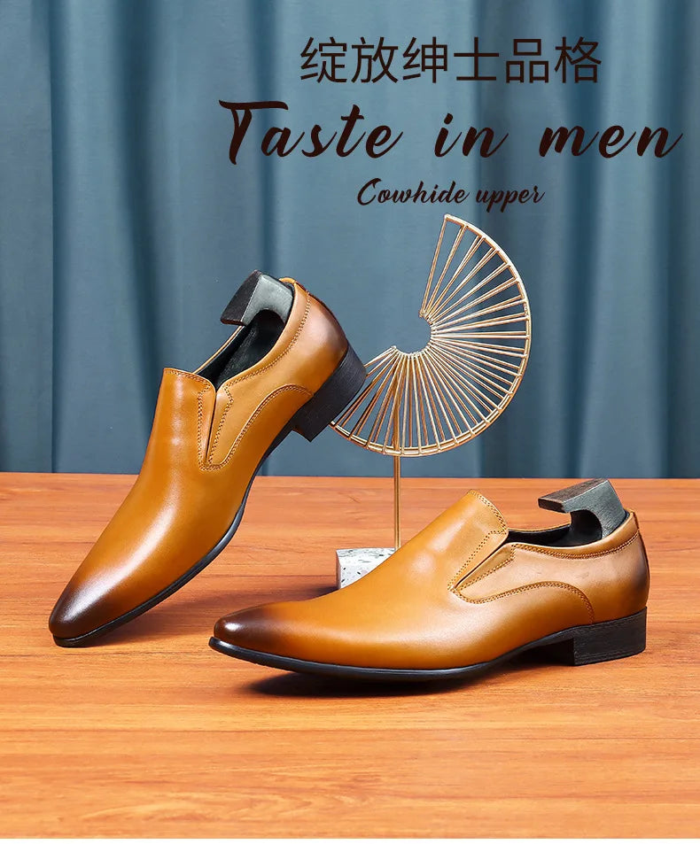 Top Layer Cowhide Shoes Men's Shoes Genuine Leather Business Dress Shoes Men British Pointed Toe Formal Slip-On Shoes