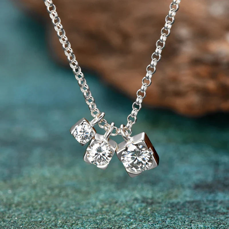 Three Stone Moissanite Pendant Necklace Niche 925 Sterling Silver Chain Necklaces for Women Collar Plata 925 Jewelry Gift