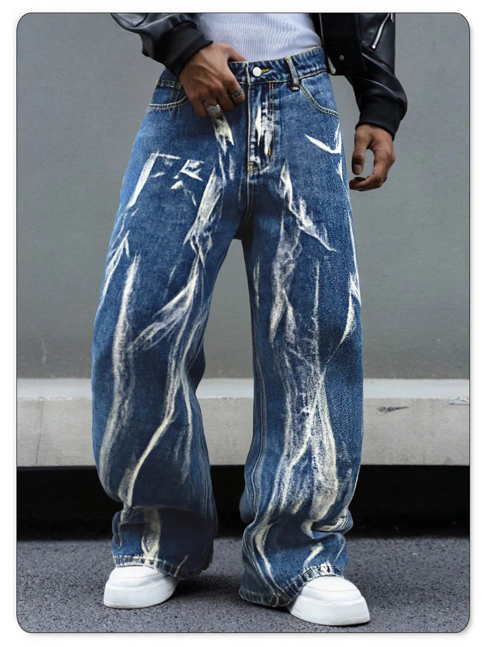 Four Season Men's Baggy Straight Wide-Leg Jeans Personalized Design Tie Dye Denim Pants Baggy Unisex Daily Casual Men's Clothes