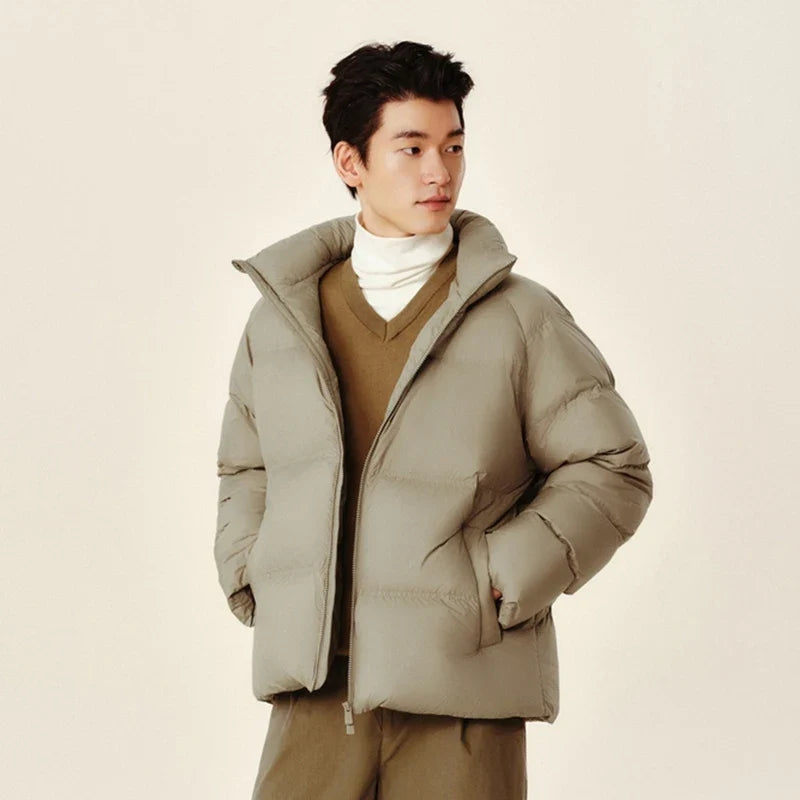 Down Jacket Men 2026 Winter New Thickened Short Coat Three-Proof Thermal Puffer Coat Couple Top Trendy Down Jacket