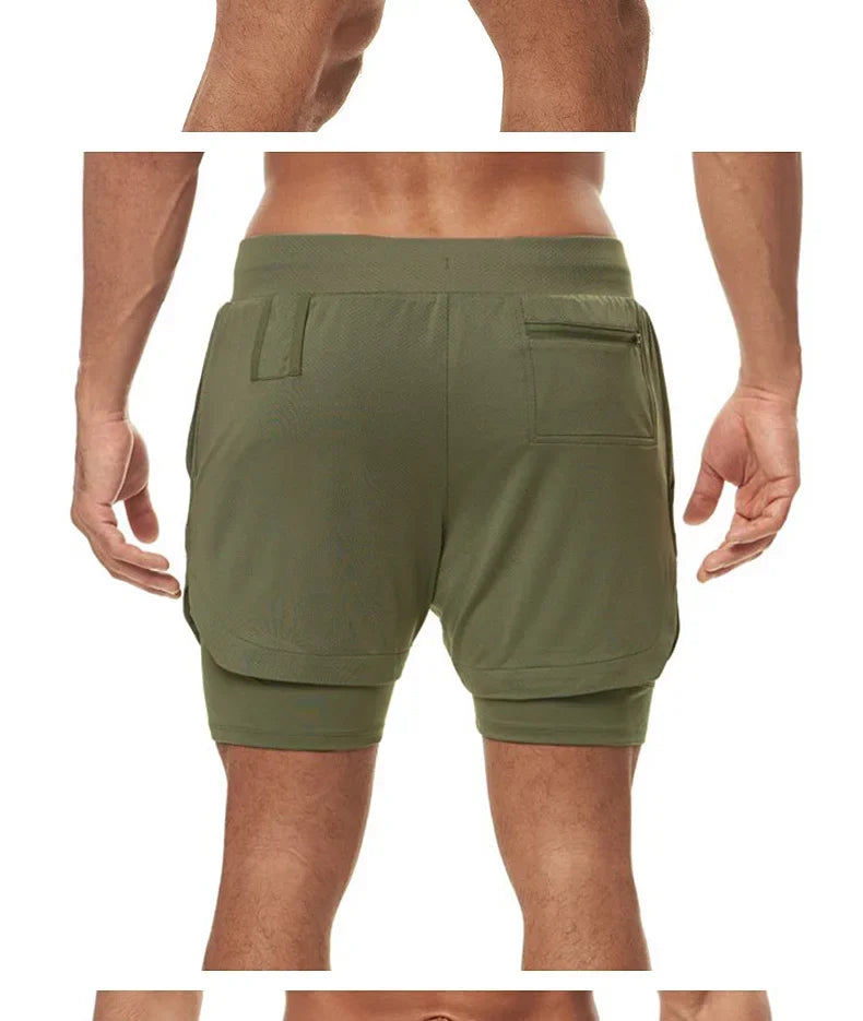 Men's 2 in 1 Double-deck Gym Shorts Quick Dry Summer Running Workout Shorts Zipper Pockets Slim Fit Fitness Training Short Pants