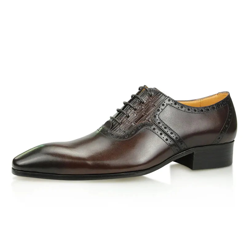 Mens Oxfords Shoes Business Lace-up Leather Office Brogue Pointed Formal Dress Wedding Party Shoe for Coffee Black Plus Size