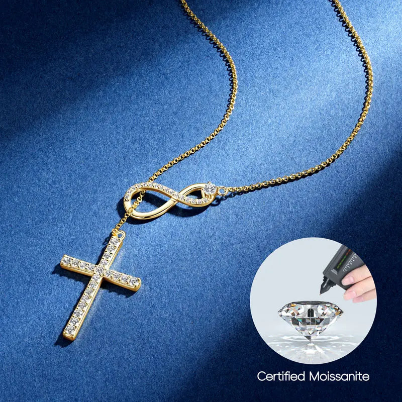 Round Moissanite Y-shape Lariat Cross Heart Infinite Pendant Necklace Chain for Women 925 Sterling Silver Jewelry Gifts