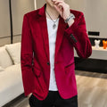 2026 Men's Red Slim Suit Jacket, Long Sleeve Single Button Dress Coat, Asian Size Teenagers Blazers Blue Green Black Male Tops