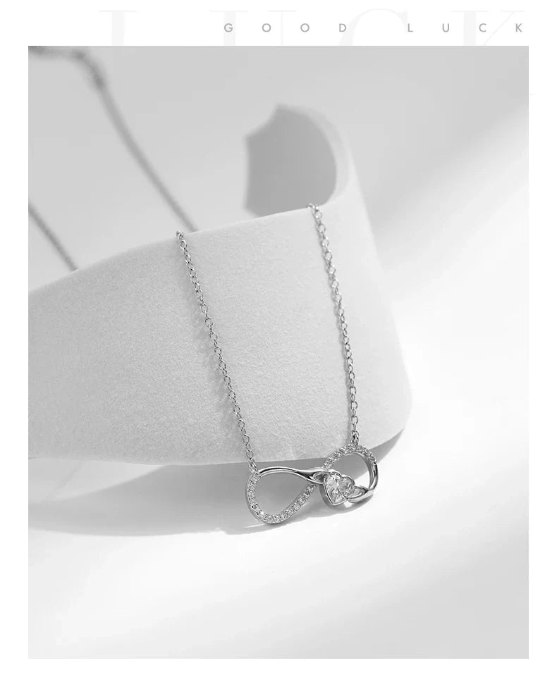 925 Sterling Silver Infinite Love Necklace Romantic Embrace Heart Pendant Link Chain For Women Anniversary Jewelry Gifts