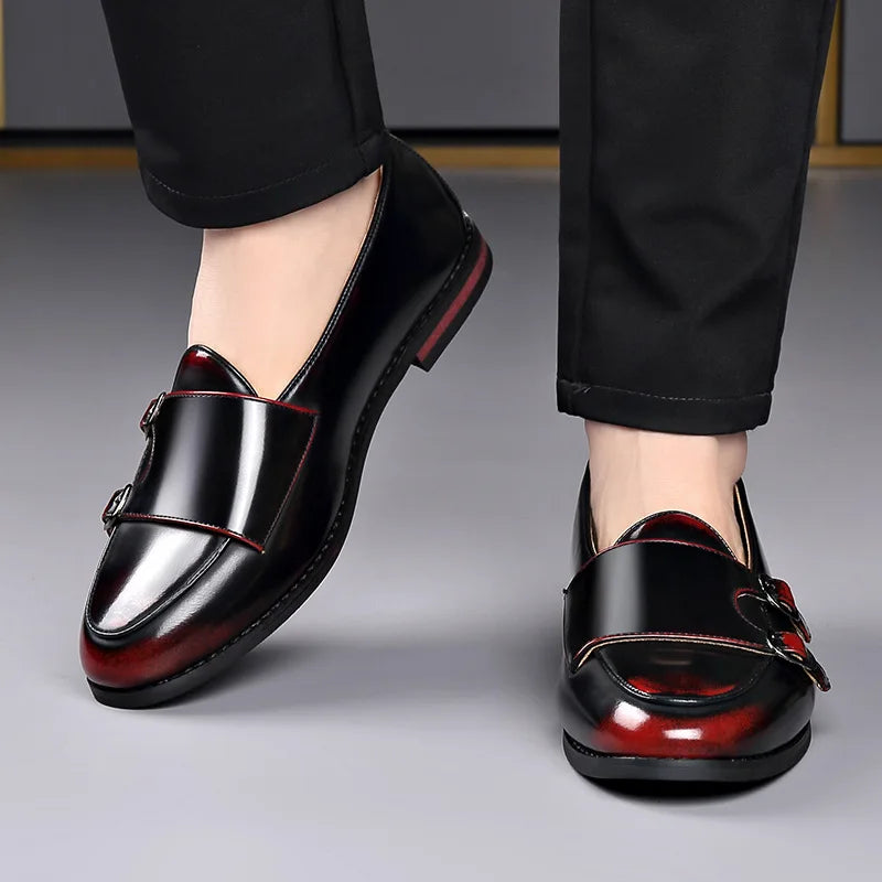 Spring Summer New Cow Leather Shoes for Men Buckle Designer Loafers Male Solid Color Big Size Fashion Business Casual Shoes Man