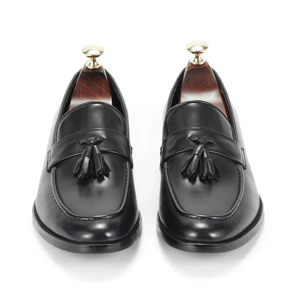 Men's Brown Leather Tassel Loafers, Formal Slip-on Dress Shoes for Business, Wedding